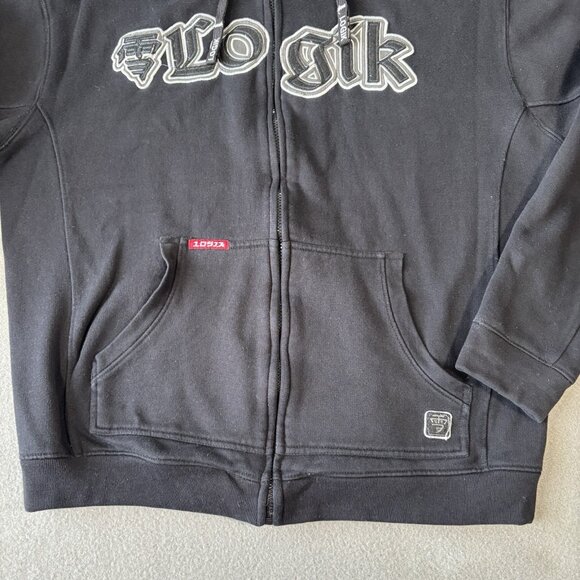 Logik Full Zip Hoodie Men’s XL Black Embroidered Logo Streetwear Urban Y2K Skate - Picture 4 of 16